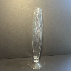 Vintage 13.5" Crystal Glass Etched Floral‎ Footed Bud Vase Single Flower